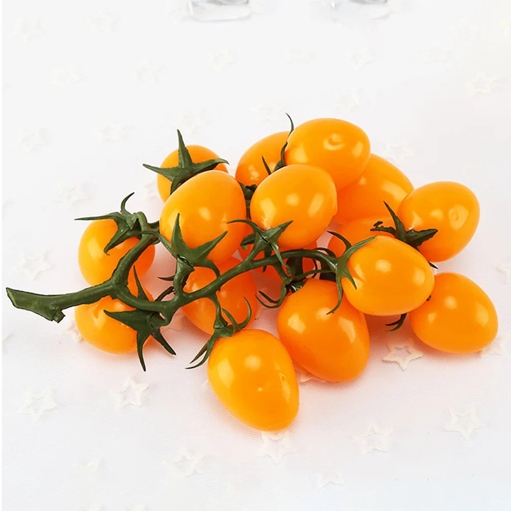 19cm Artificial Tomato Fake Red Vine Tomato Party Fake Props Display Cabinet Showcase Decor Fruit Vegetable Home Ornament Qme Yellow