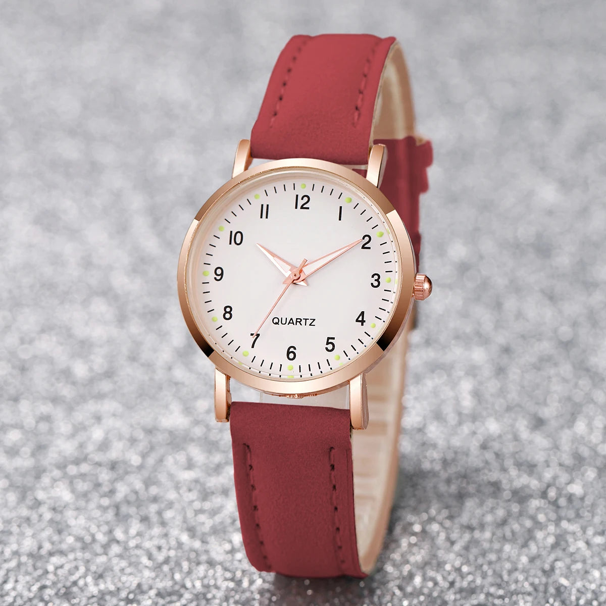 2026 Minimalist digital student night light watch, small fresh frosted leather casual watch, women's quartz watch Qme 1PC Red No Box