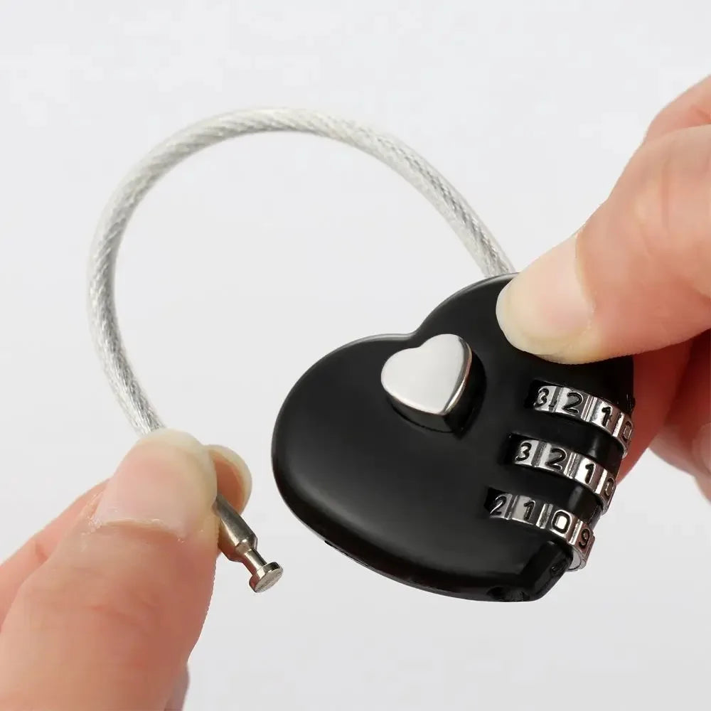 Heart Shaped 3 Digit Combination Lock, Steel Wire Rope Padlock Love Promise Lock For Luggage Backpack Jewelry Box Wedding Couple Qme