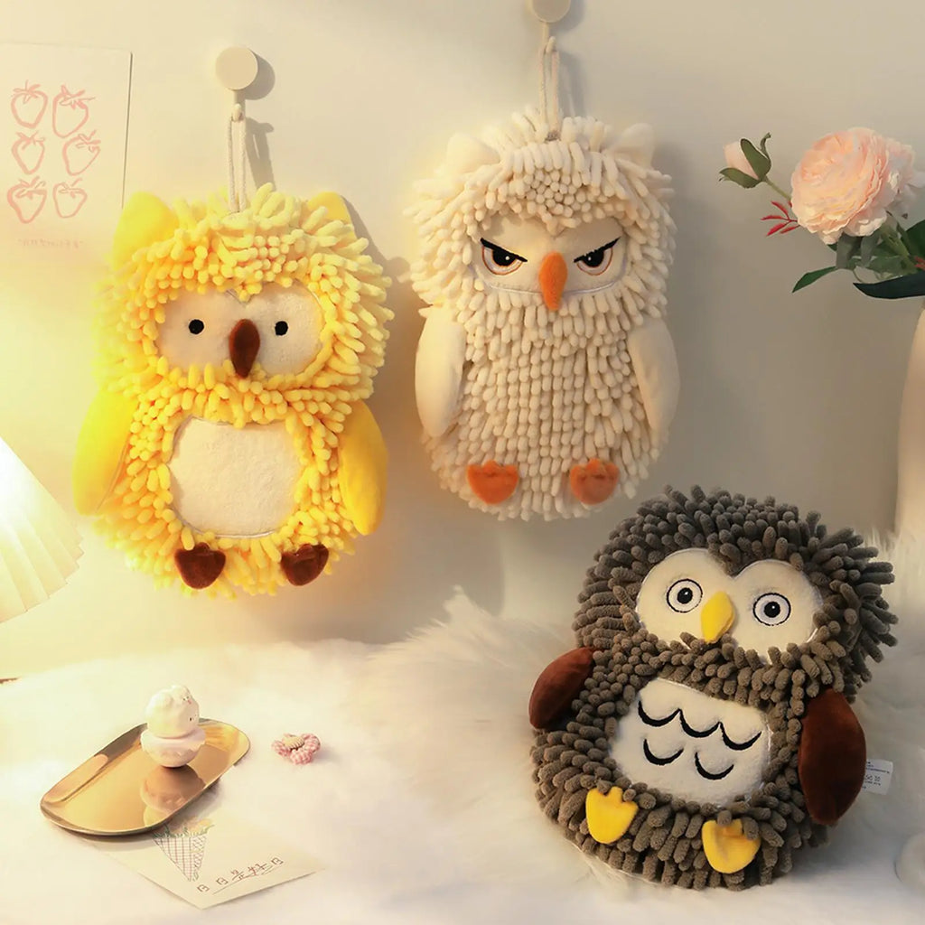 Chenille Towel Owl Design Soft Washcloth Absorbent Chenille Quick Dry Hand Towels For Bathroom For Hotel Home Kids Adults Family Qme