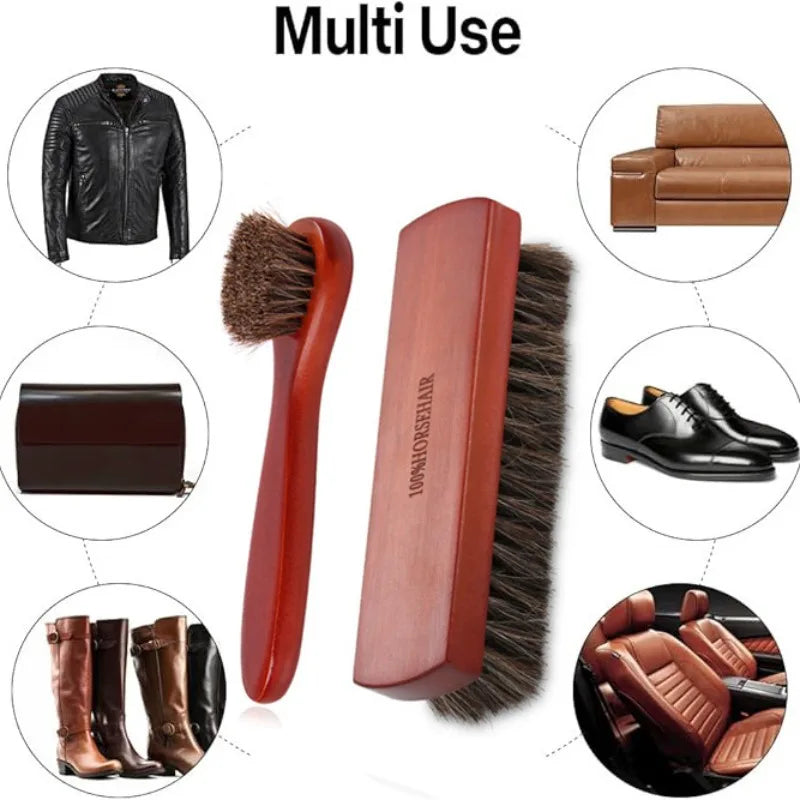Horsehair Shoe Polish Brushes Shoehorn Applicator Daubers Leather Qme