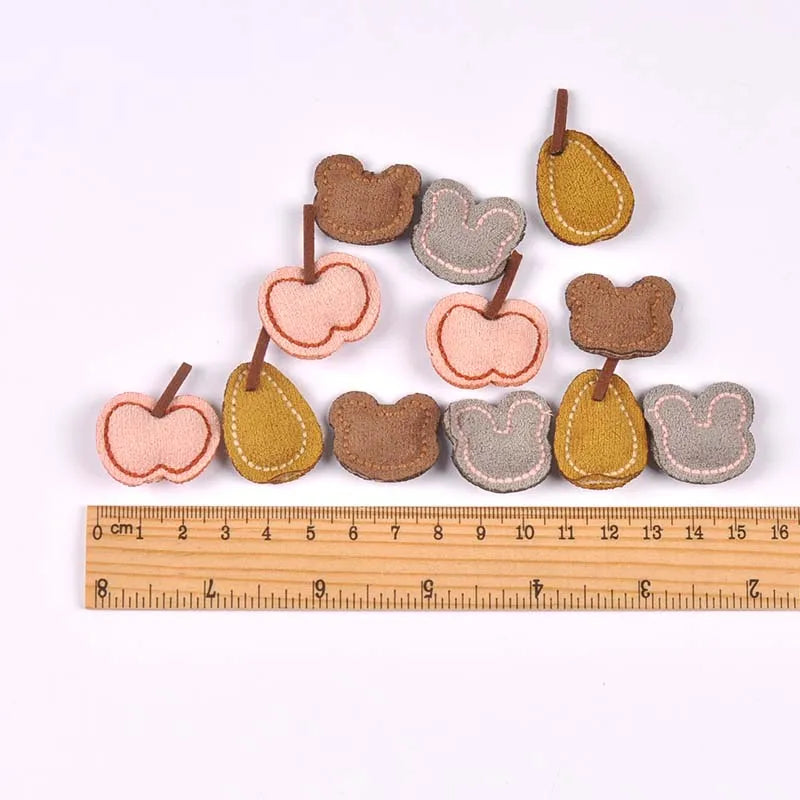 4pcs 22-36mm Cute Felt Fruit Animal Appliques, Hand Sewn Pear,Apple,Bear Patch DIY Hair Accessories Crafts No Glue cp3858 Qme