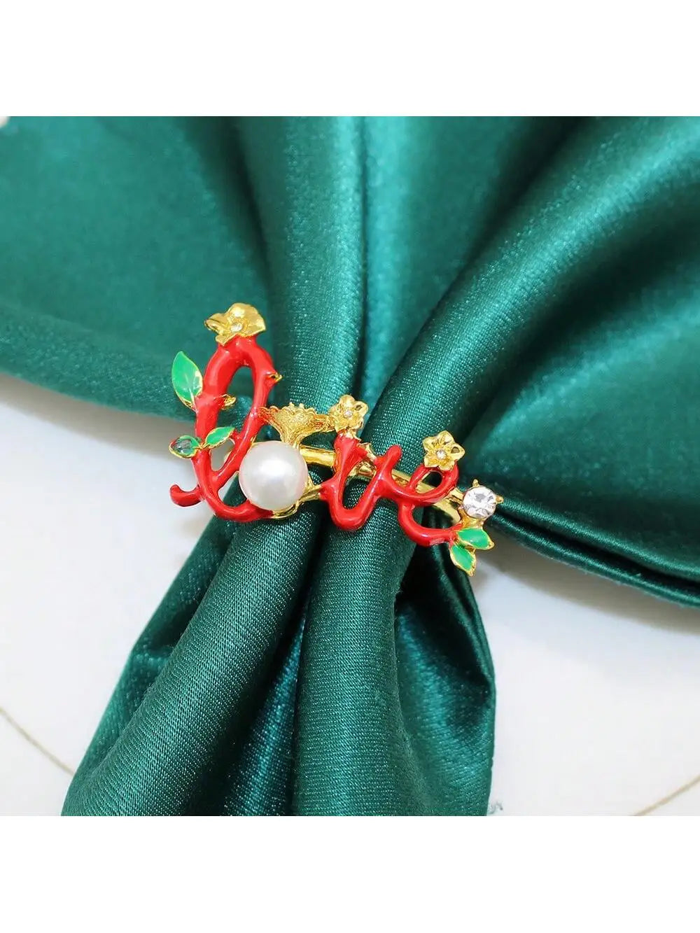 Valentine's Day Napkin Ring Red Heart-shaped Rose Diamond Inlaid Qme love