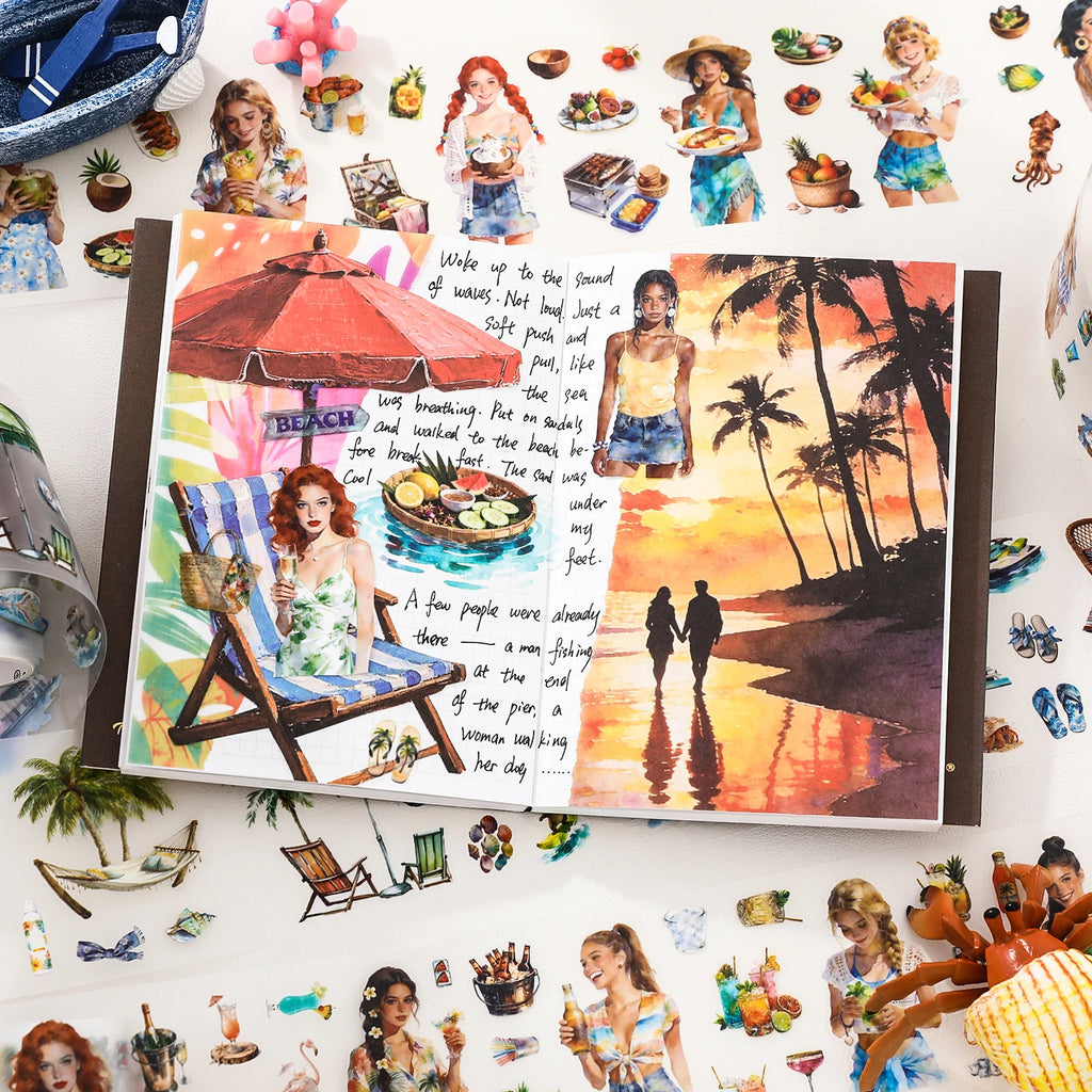 TIANZI 4Rolls/200cm PET Washi Tape Retro American Summer Theme Decorative Tape Set for Travel Lovers Diary Aesthetic Stationery Qme