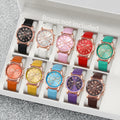 10PCS Women Watches Set Fashion Roma Dial Ladies Quartz Watch Casual Leather Band Wristwatches Relogio Feminino Reloj Mujer Qme B Set Without Box