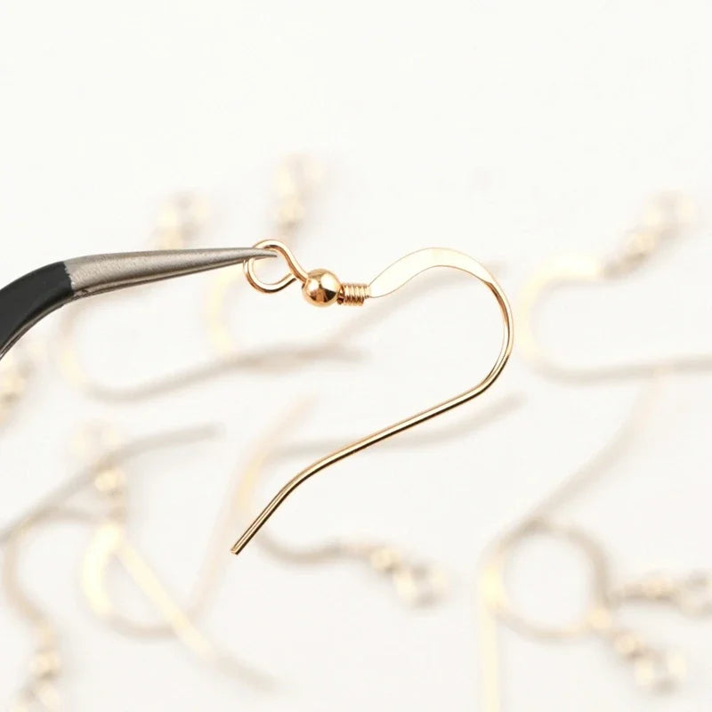 A pair 22MM 14K gold filled Ear Wires Hooks 14K gold Clasps with beads For Earrings DIY Jewelry Findings Components Accessories Qme