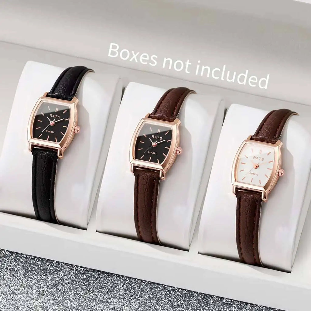 3 pçs/set moda feminina pulseira de couro relógios pequeno mostrador relógio de quartzo reloj mujer (sem caixa) Qme