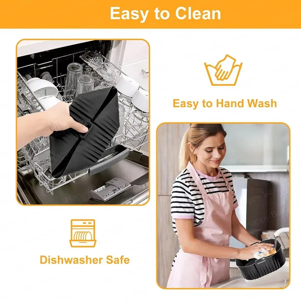 Square Reusable Silicone Air Fryer Liners Non-stick Heat Resistant Baking Liner for 4-7QT Home Kitchen Cooking & Baking Supplies Qme