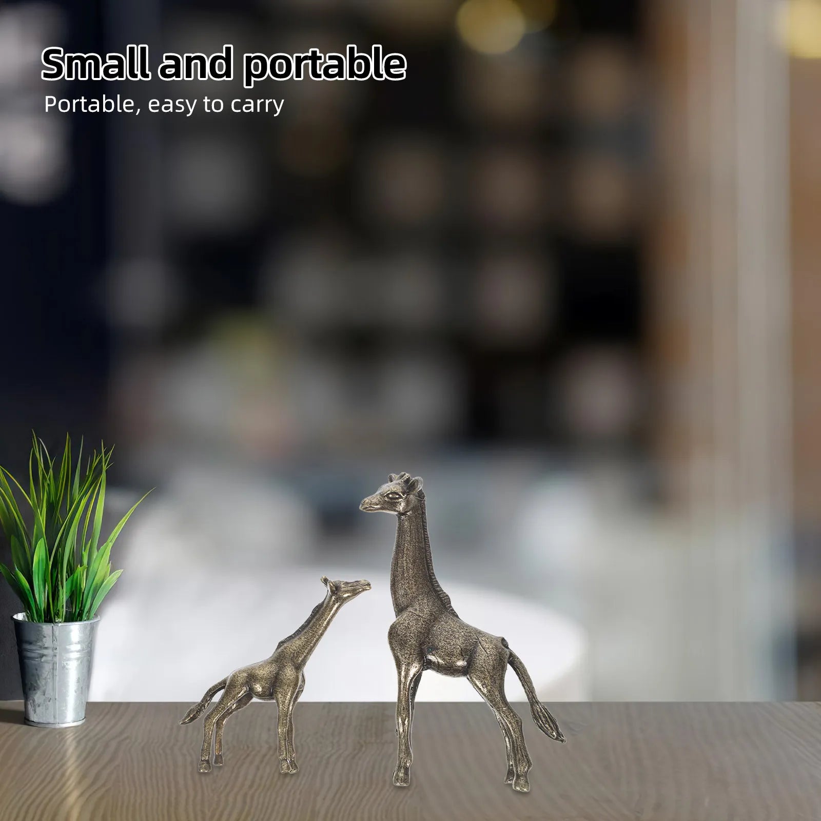 2Pcs Premium Brass Giraffe Art Sculptures Finish Home Decor Office Desk Accessory Wildlife Animal Craft Qme