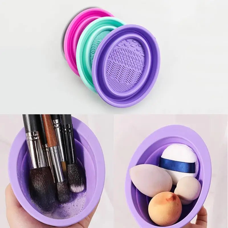 Folding Powder Puff Cleaning Bowl Eyeshadow Brushes Wash Clean Mat Qme