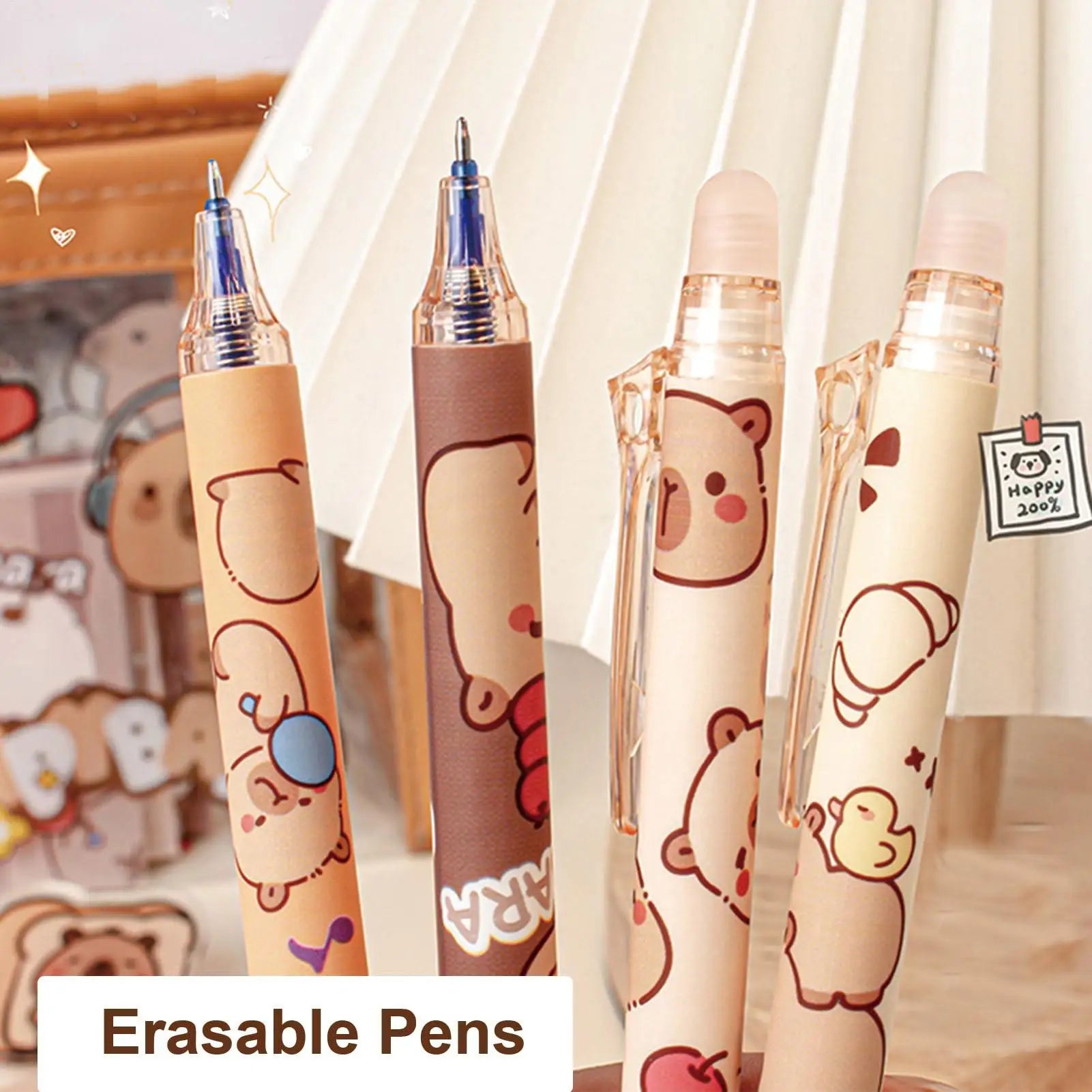 Erasable Gel Pens Cartoon Animal Pattern Retractable Pen Fine Point Qme