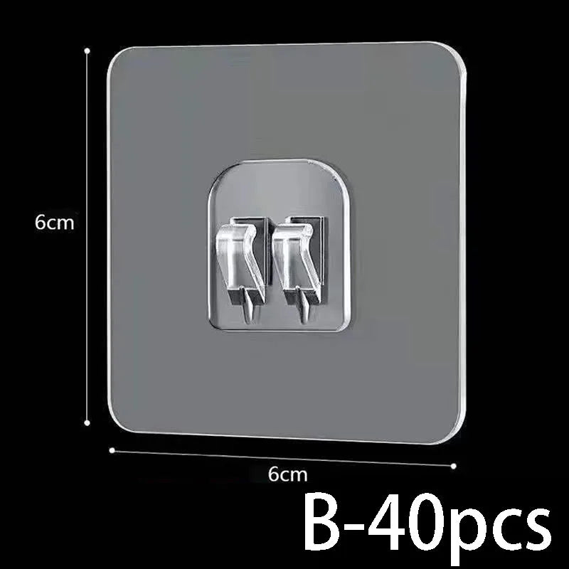 Kitchen and Bathroom Shelf Hooks Transparent and Strong Adhesive Without Perforations Kitchen and Bathroom Accessory Hooks Qme B-40pcs-6X6CM