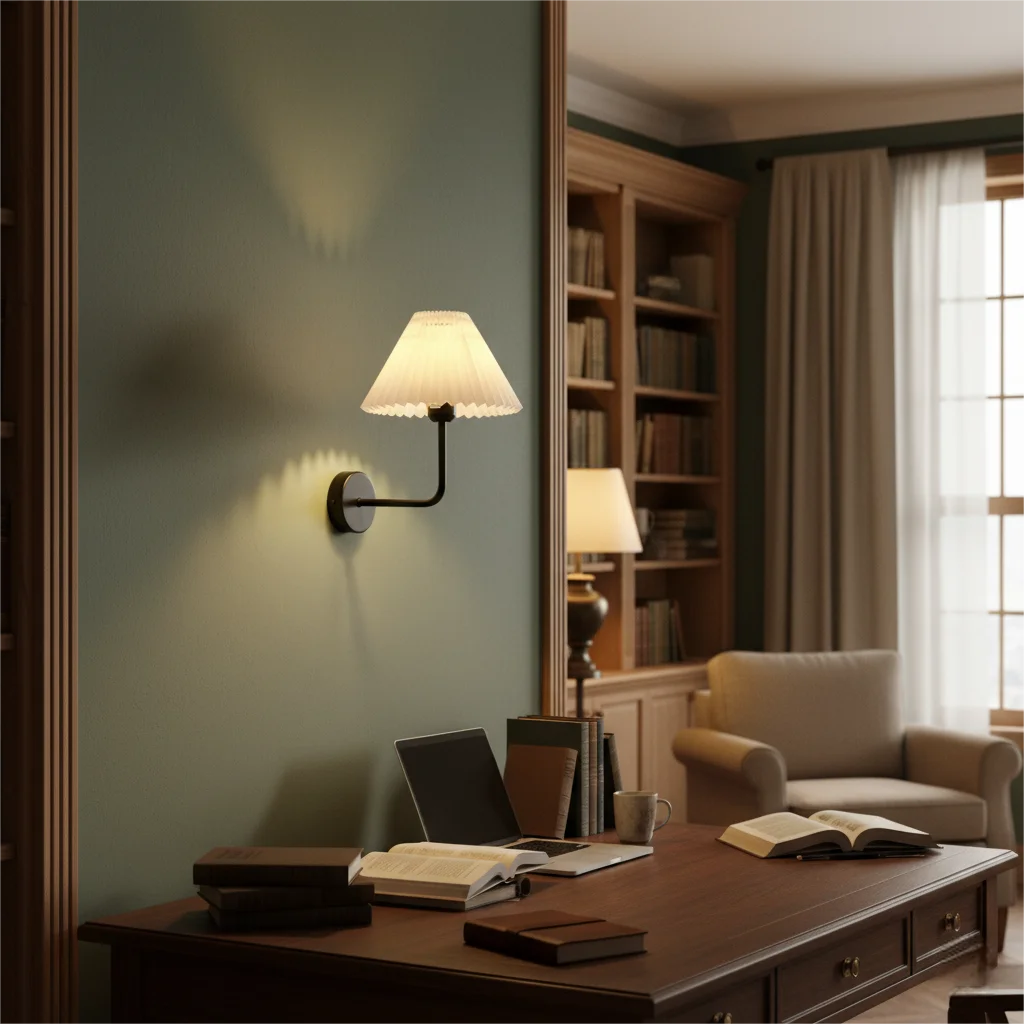Nordic E27 Retro Wall Lamp Minimalist Pleated Umbrella Shaped Bedroom Bedside Lamp Living Room Hotel Aisle Home Decoration Light Qme