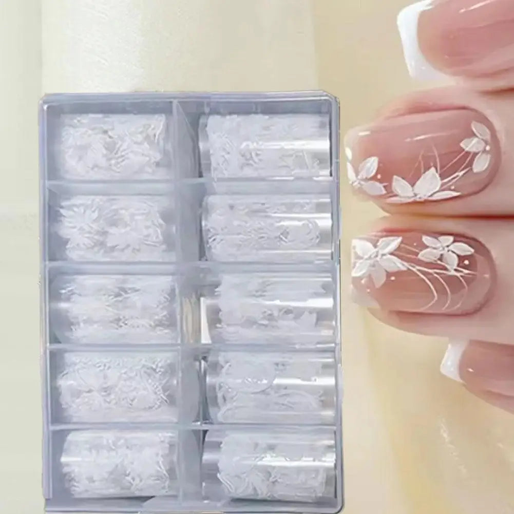 10Roll Box Plaid Flower Nail Foil Transfer Stickers Art Self-adhesive Qme