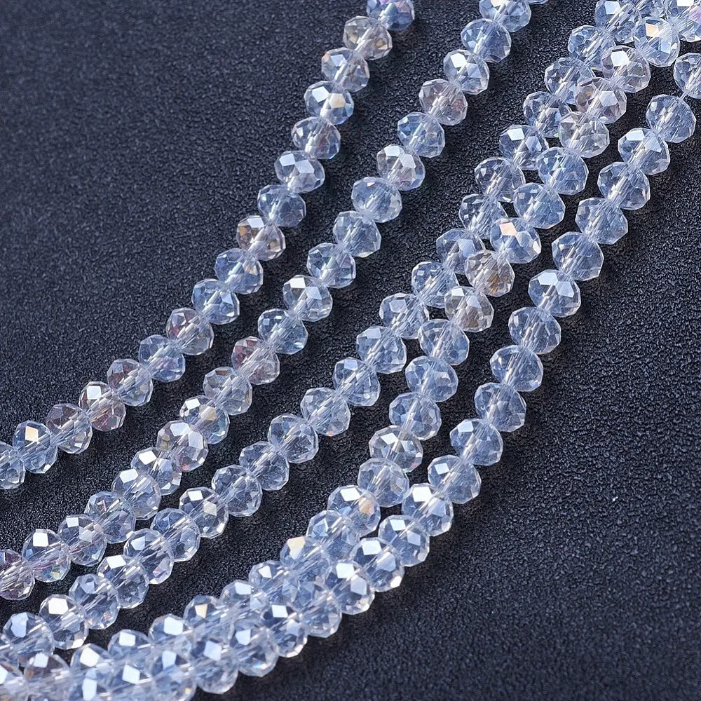 PandaHall 20strands glass Multicolor Beads AB Plated Faceted 8x6mm for DIY Jewelry Making Qme Clear AB