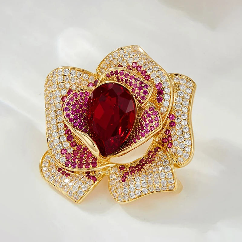 Fashion Exquisite Rhinestone Crystal Flower Brooch For Women Clothing Coat Jewelry Accessries Gifts Qme A1