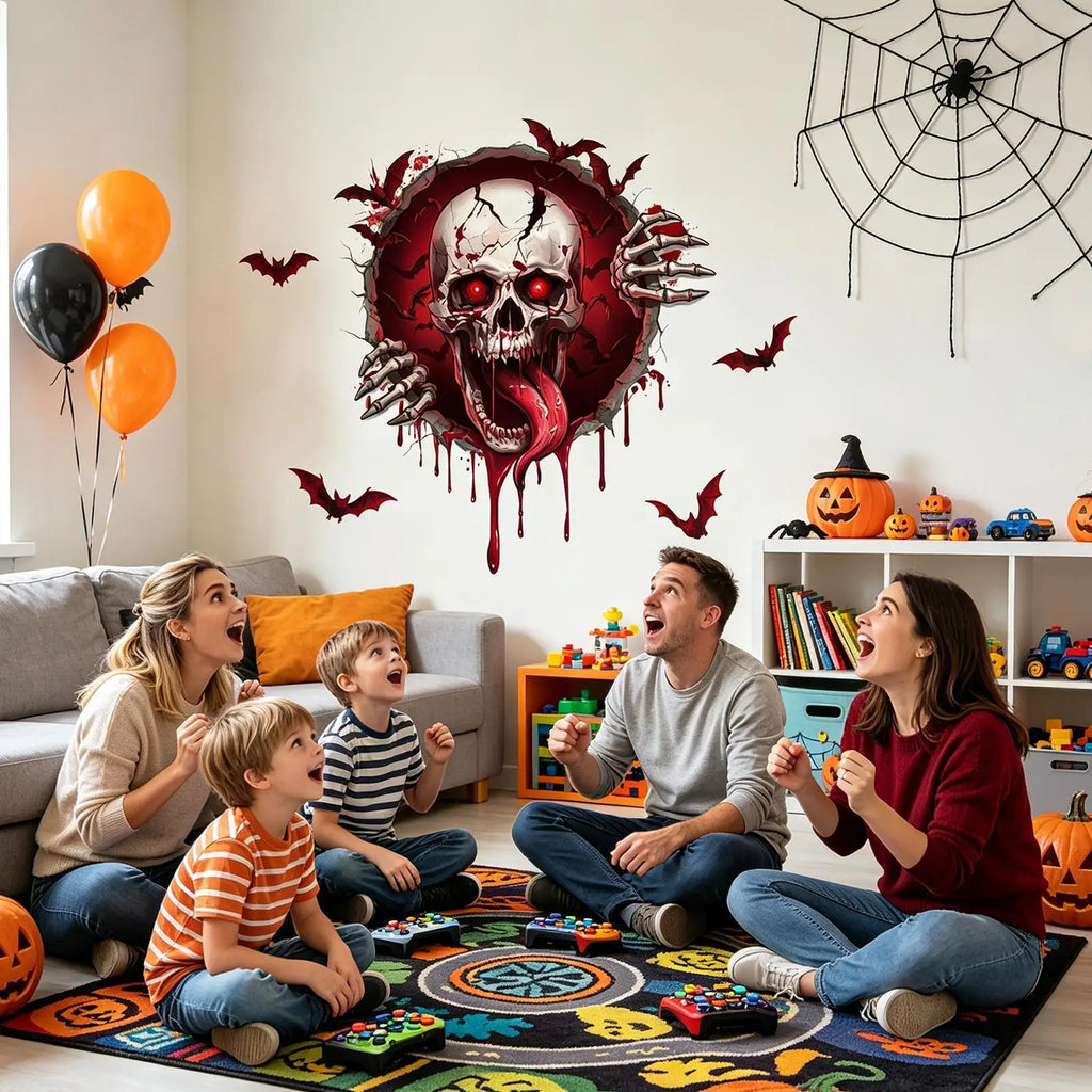 Halloween Wall Decals Waterproof Peel Stick Removable Bloody Skull Qme