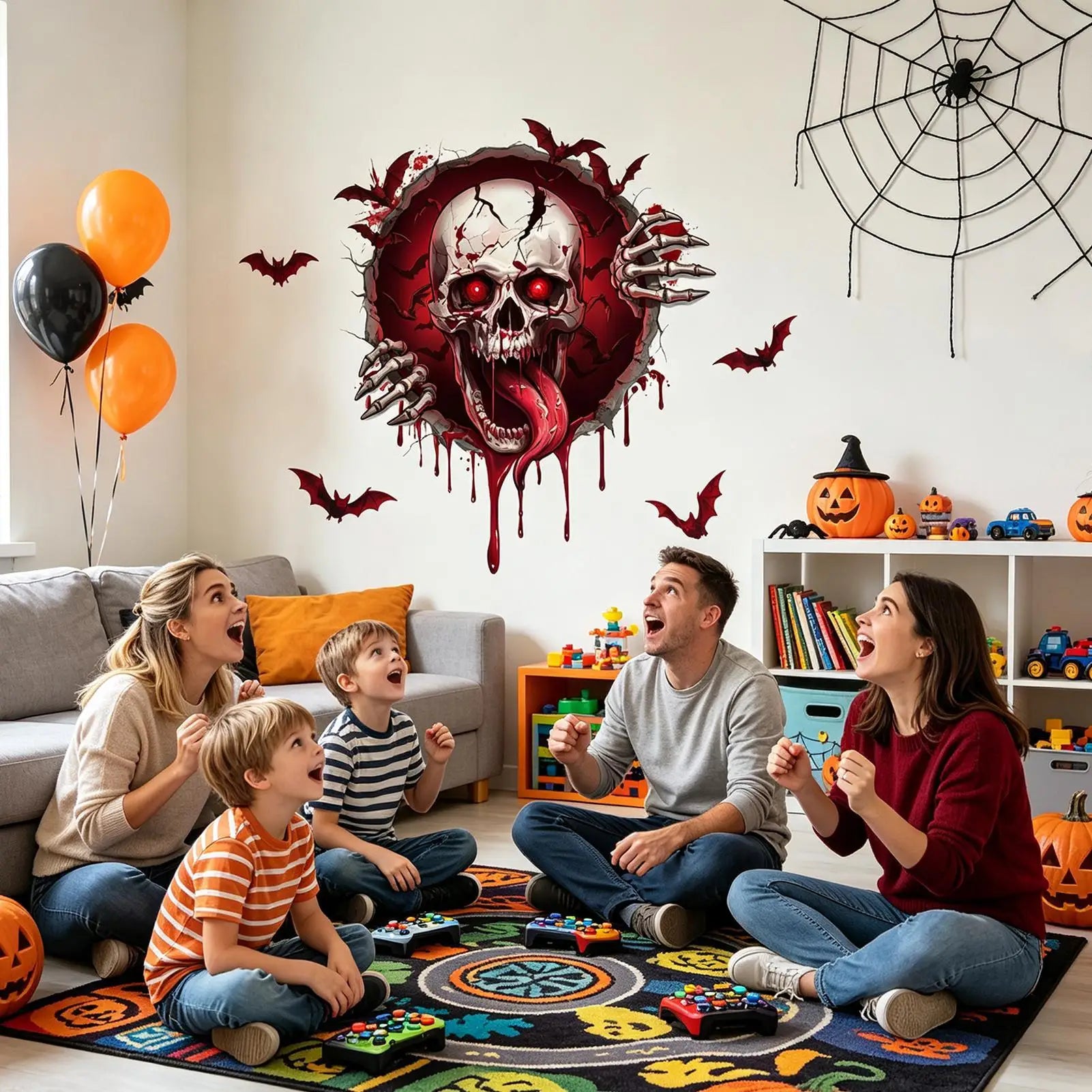 Halloween Wall Decals Waterproof Peel Stick Removable Bloody Skull Qme