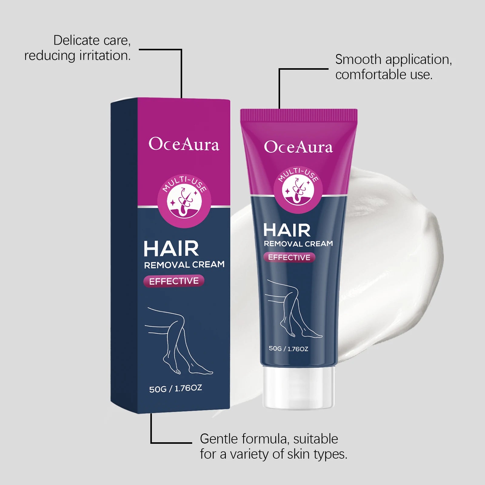 OceAura Effective Hair Removal Cream Gentle Low-Irritation Quick Cleasing Dalicate Touch Hydration Smooth Body Depilatory Cream Qme