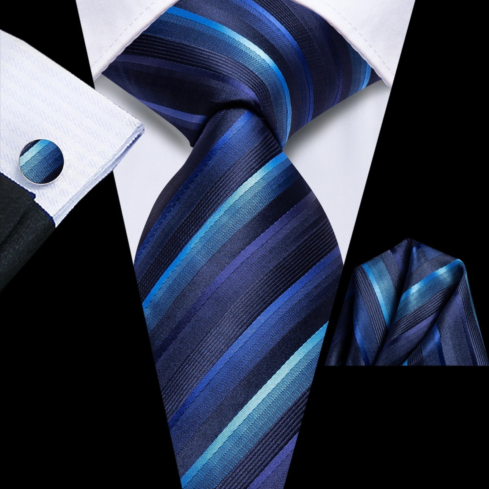 Hi-tie Men Pink Green Necktie Handkerchief Cufflinks Tuxedo Accessory Qme HT-N-0184