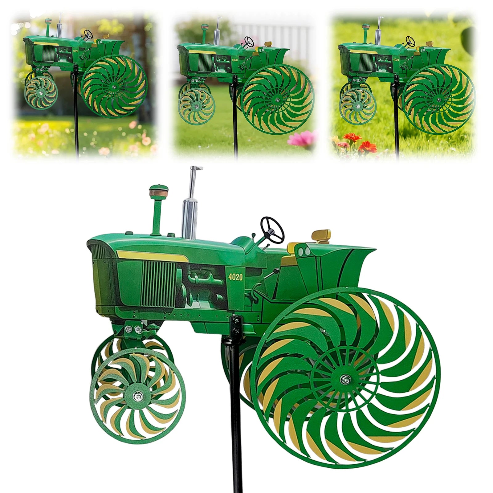 Green Tractor Windmill Stake Decorative Windmill Outdoor Tractor Wind Spinner for Patio Yard Garden Gift for Friends Family Qme