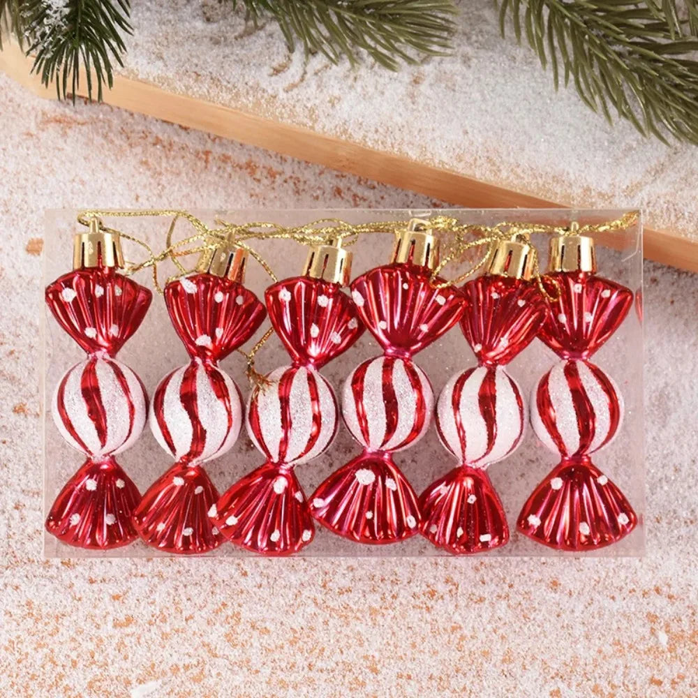 6PCS Christmas Tree Decorations Lollipops Pine Cones Candy Canes Christmas Decoration Pendants Christmas Decorations for Home Qme