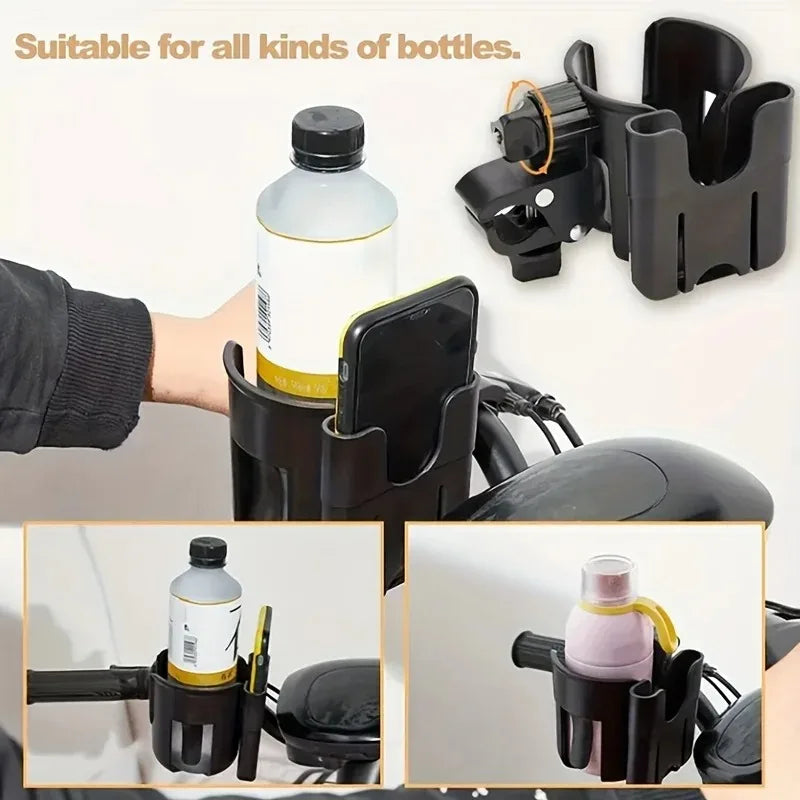 Universal Stroller Cup Holder Phone Combo 2-in-1 Adjustable Bottle Qme