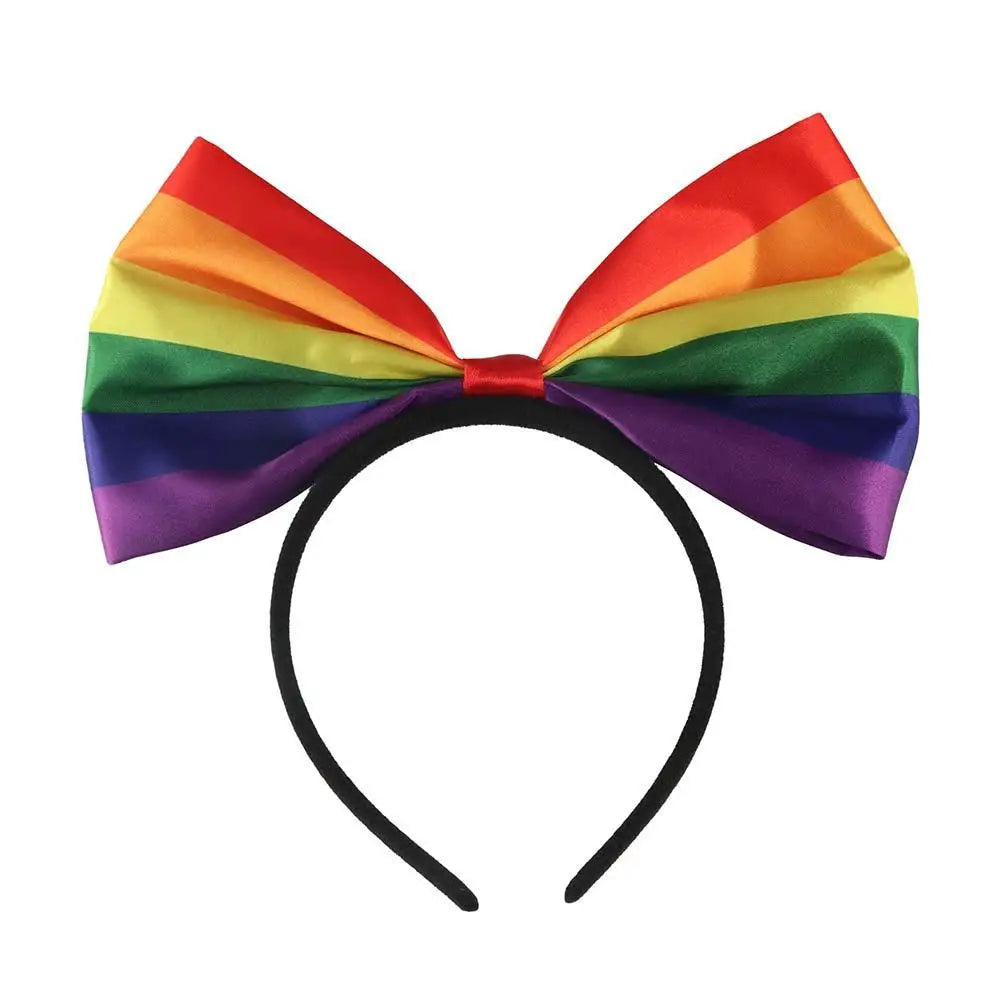 Colorful Rainbow Bowknot Hair Hoop Fabric Art Beautiful Bow Headband Qme