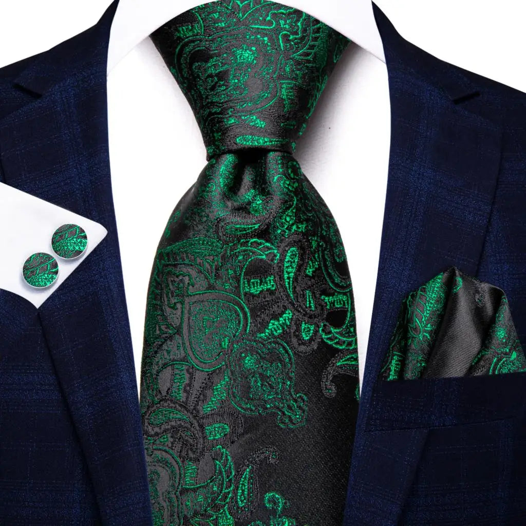 Dark Green Paisley Plaid Tie Men Groom Wedding Sage Mint Necktie