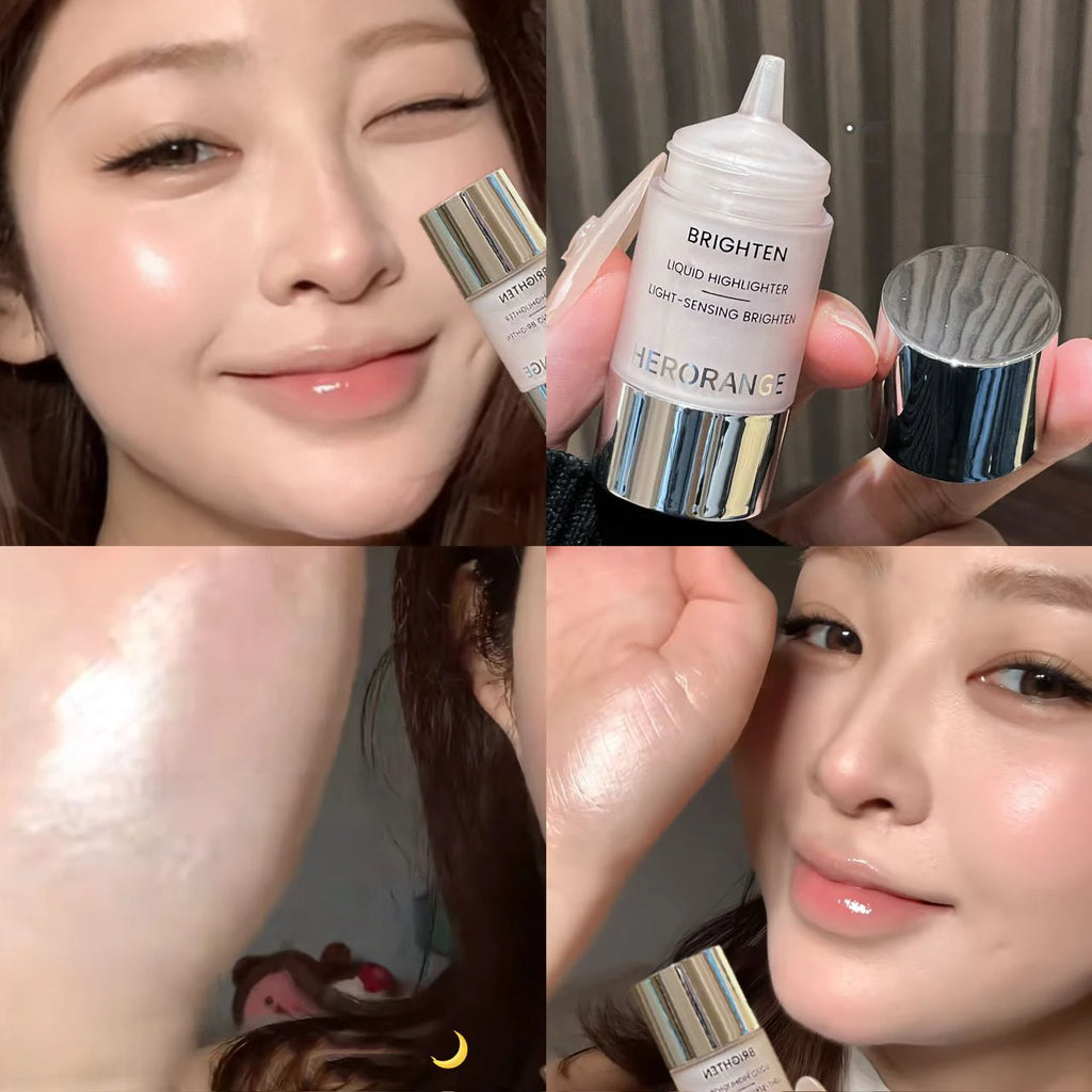 Warm Rose Bronze Liquid Highlighter Mirror Makeup Face Contour Stick Natural Shimmer Bronze Liquid Blush Brighten Waterproof Qme
