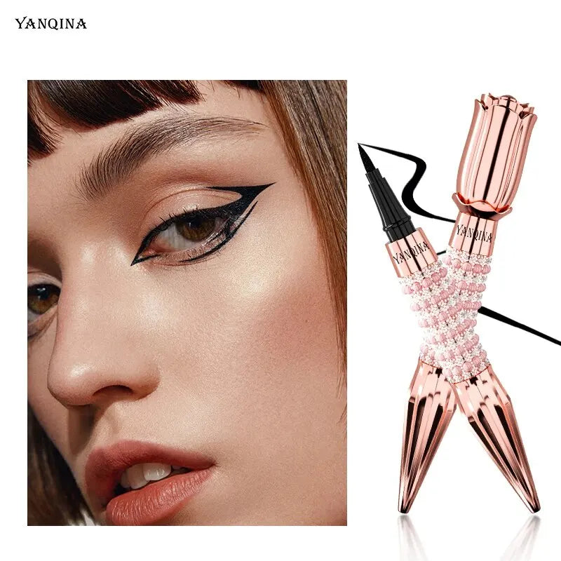 YANQINA Precision Liquid Eyeliner Pen - Long-lasting, Waterproof, Transfer-proof, Quick-Dry Black Eyeliner with Sparkling Design Qme