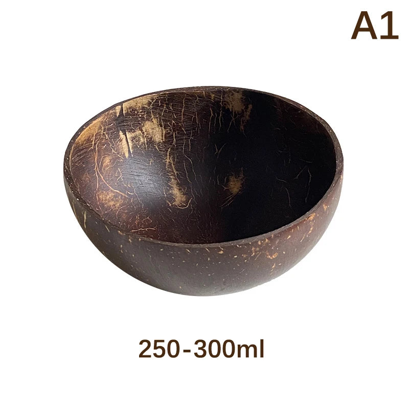 1Pc Natural Coconut Bowl Wooden Handmade Coconut Bowls for Eating Tableware Fork Spoon for Dessert Fruit Salad Mixing Rice. Qme A1