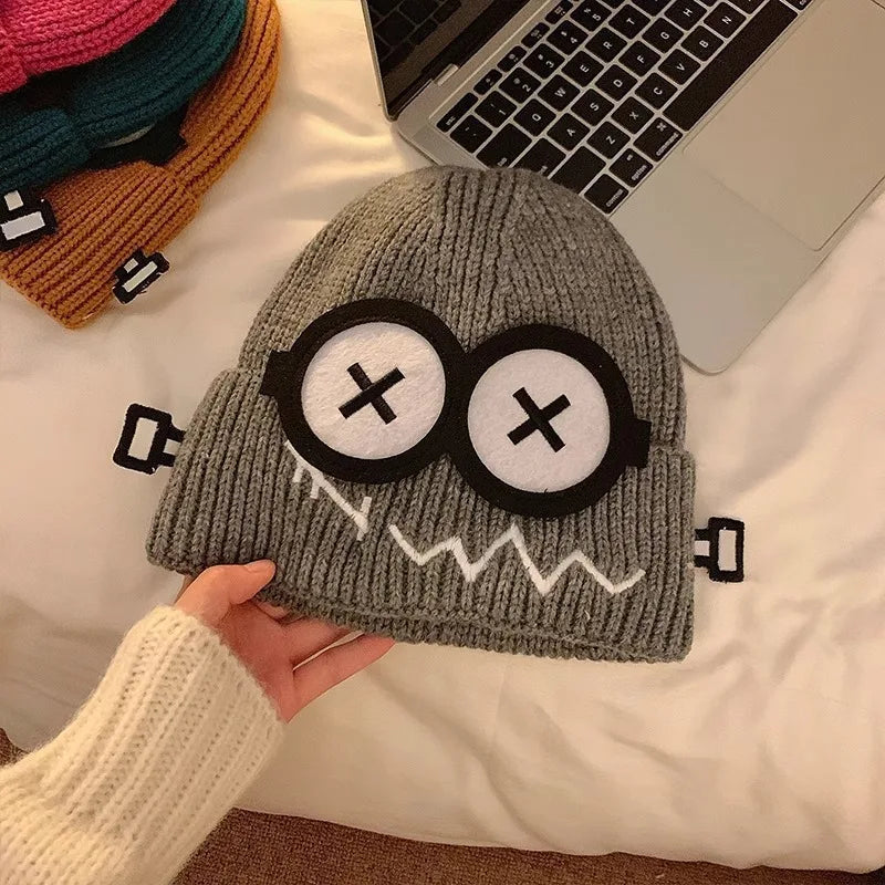 Funny Cute Knitted Woolen Hat Women Autumn Winter Cartoon Warm Qme GRAY