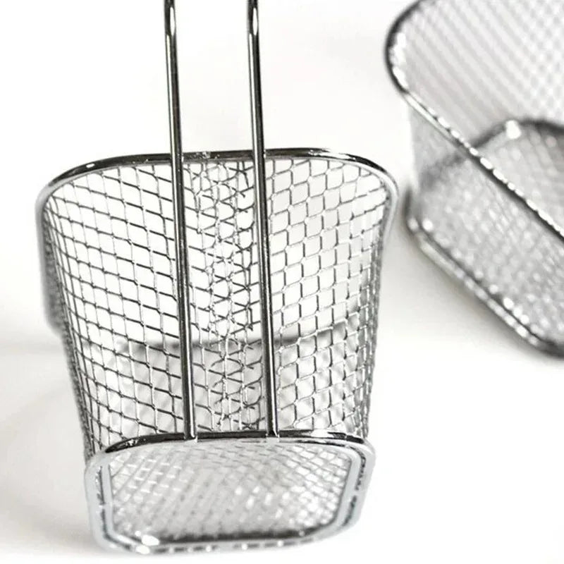 French Fries Basket Portable Stainless Steel Chips Mini Frying Basket Strainer Fryer Kitchen Cooking Basket Colander Accessories Qme