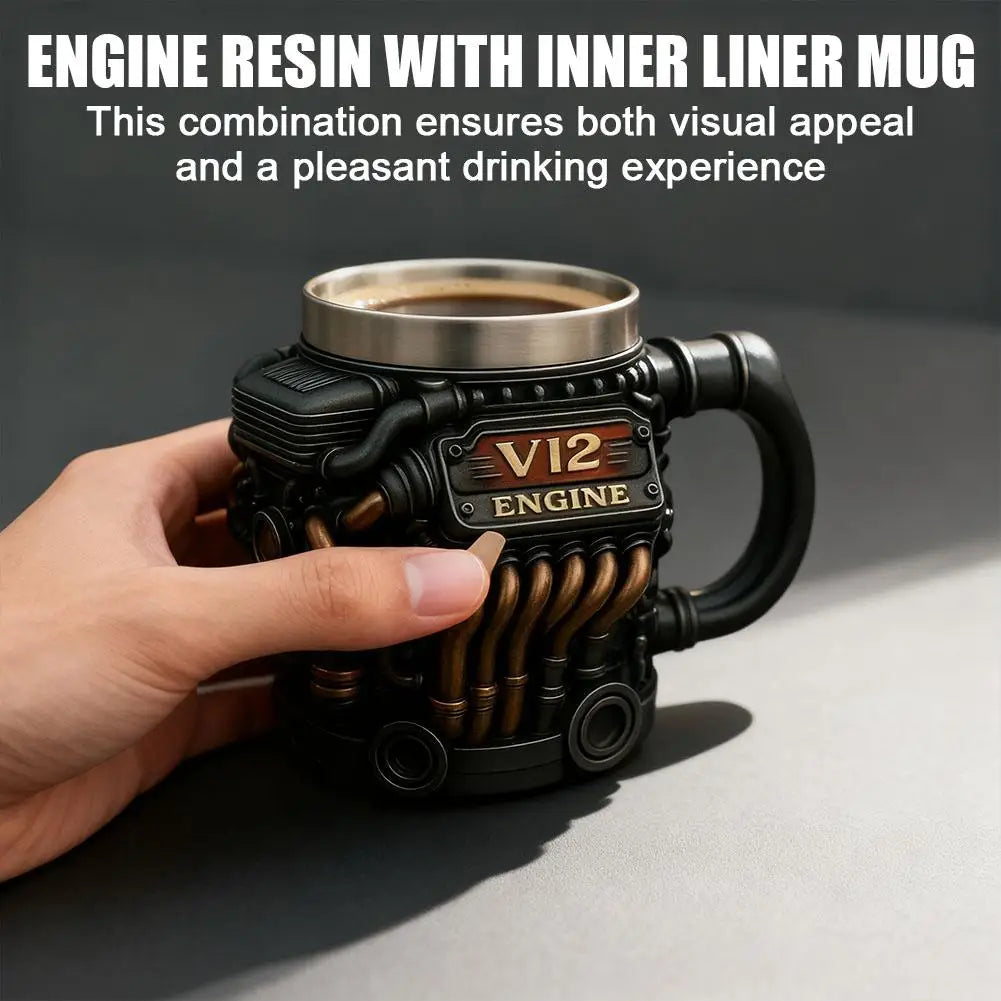Engines Stainless Steel Cup Handmade V12 Engines Coffee Cup For Car Enthusiasts Tea Mug For Home Or Office Unique 3D Gifts Qme