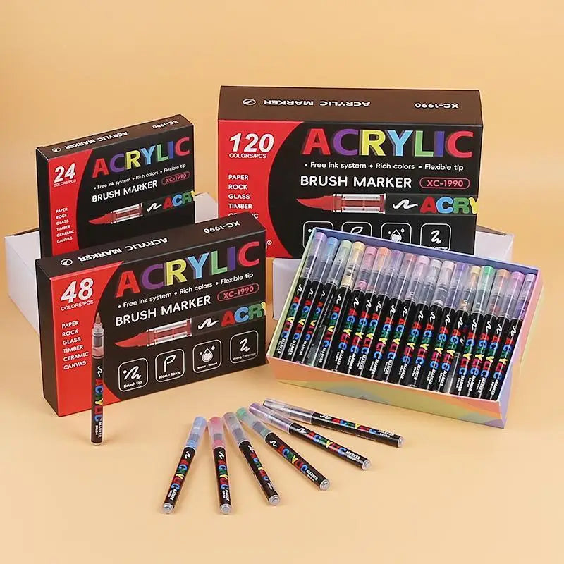 Acrylic Brush Markers Non Toxic Rich Colors Drawing Crafting Paper Qme