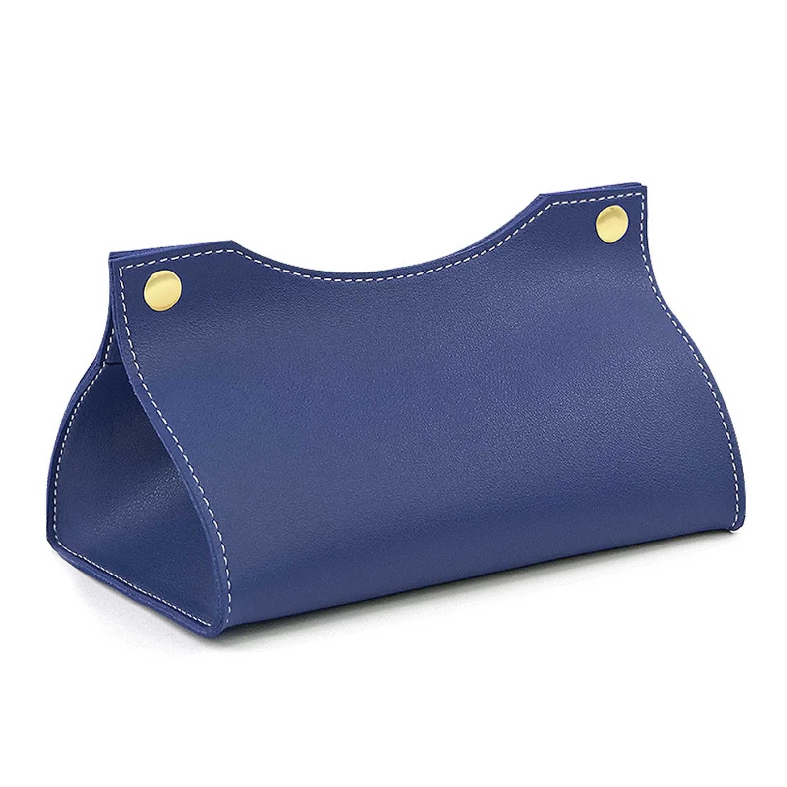 PU Leather Tissue Case Napkin Holder Storage Container Car Tissue Box Solid Color Home Living Room Decoration Qme Blue