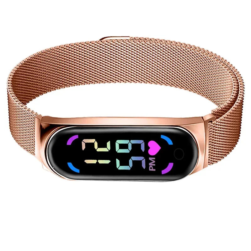 2023 New LED Women Watch Magnetic Watchband Strap Waterproof Touch Feminine Clock Fashion Digital Wristwatches Qme