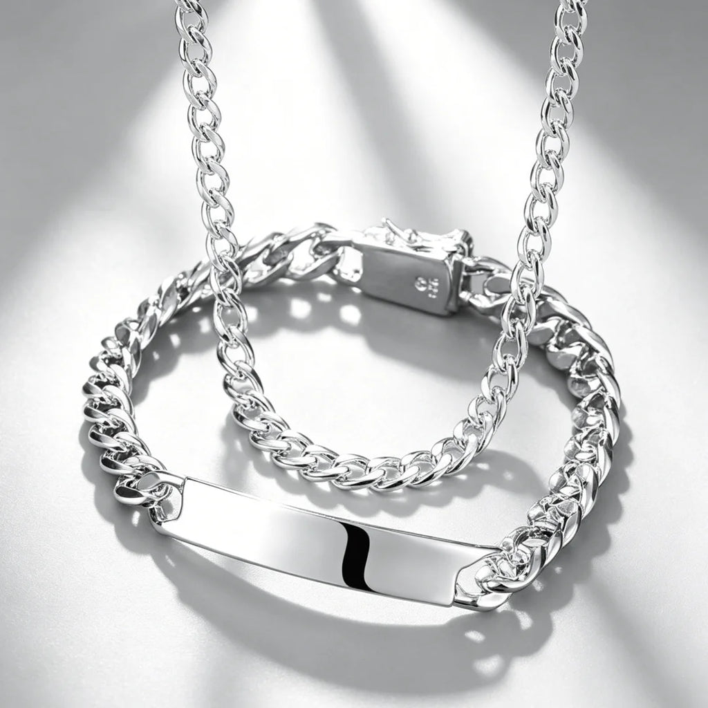 Wholesale 925 Sterling Silver Classic 10MM Figaro Chain Domineering Men's Necklace Bracelet Fashion Jewelry Set Couple Gifts Qme Necklace Bracelets 60cm and 20cm
