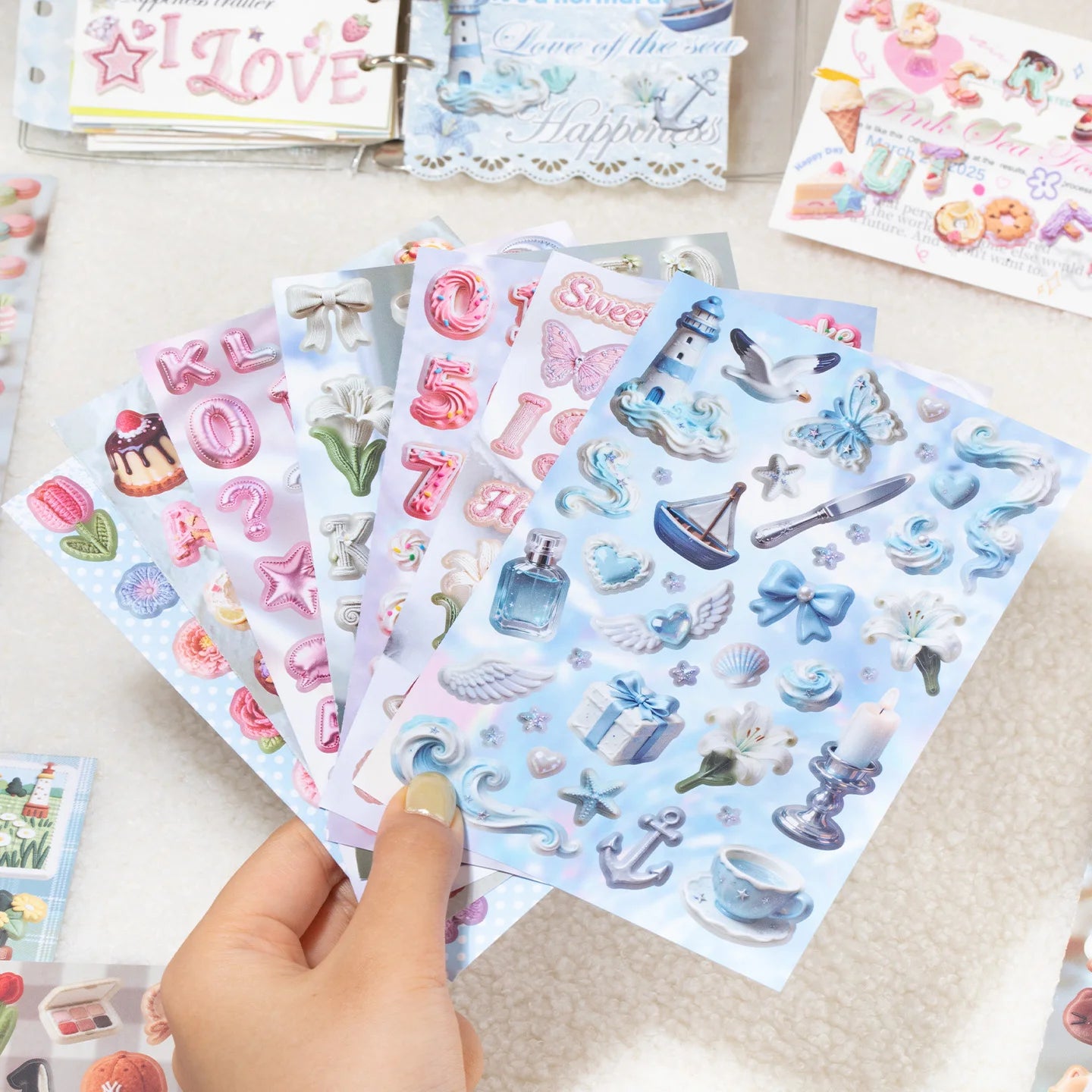 TIANZI 20/40 Sheets Kawaii Japanese Texture Pattern Die Cutting Sticker Book DIY Aesthetic Scrapbooking Stationery Decoration Qme