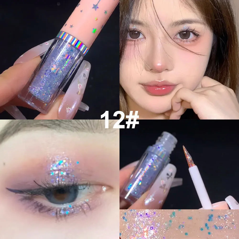 Blue Sequins Liquid Eyeshdaow Glitter Gel Shiny Metallic Eyeliner Pen Diamond Shimmer Waterproof Eye Beauty Party Makeup Tool Qme 12