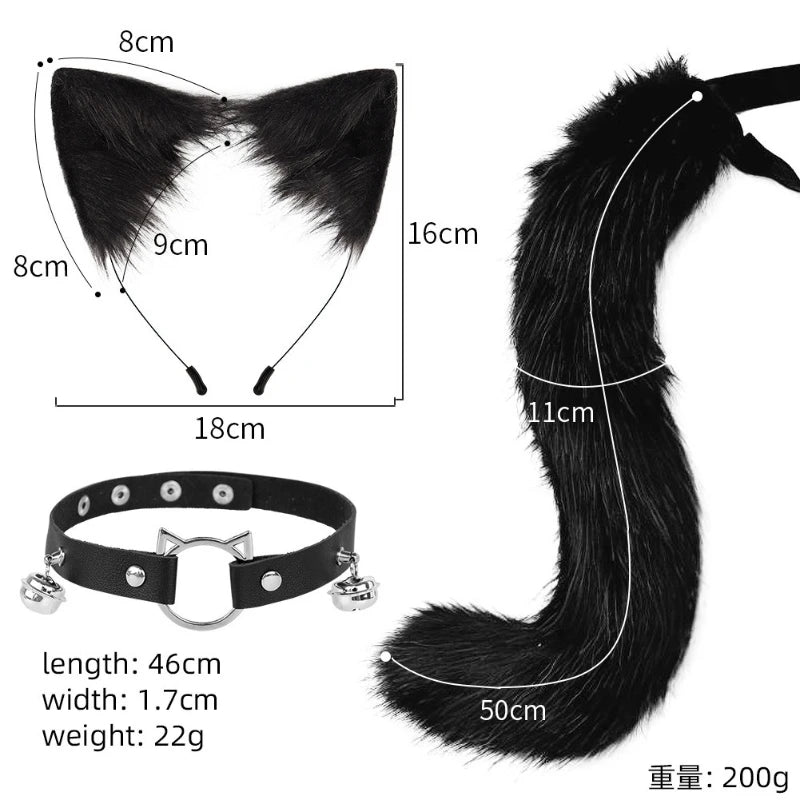 Handmade Simulation Cat Ear Headband Fox Tail Accessories Qme