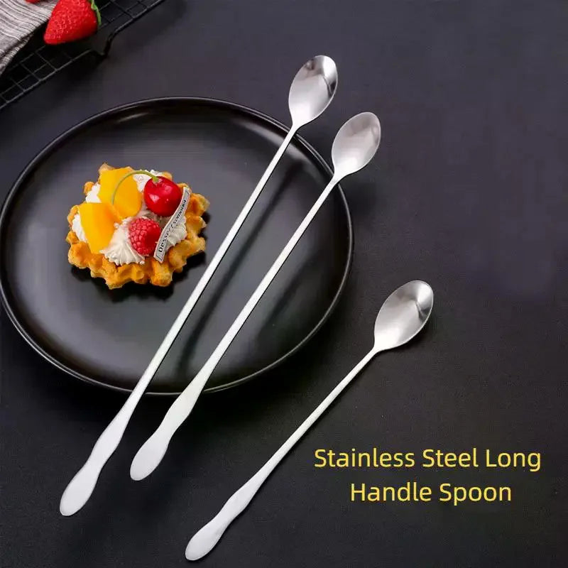 Stainless Steel Long Handle Stir Spoon Cocktails Ice Coffee Tea Qme