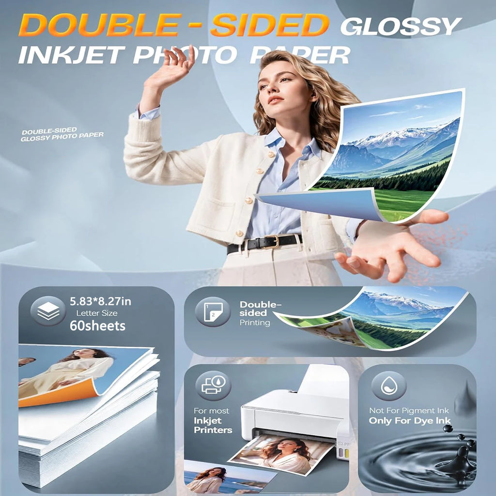 A5 Double Sided Glossy Photo Paper 5.83 x 8.27 Inch Photo Paper Art Paper 200gsm Printer Paper Office Supplies for Inkjet Print Qme
