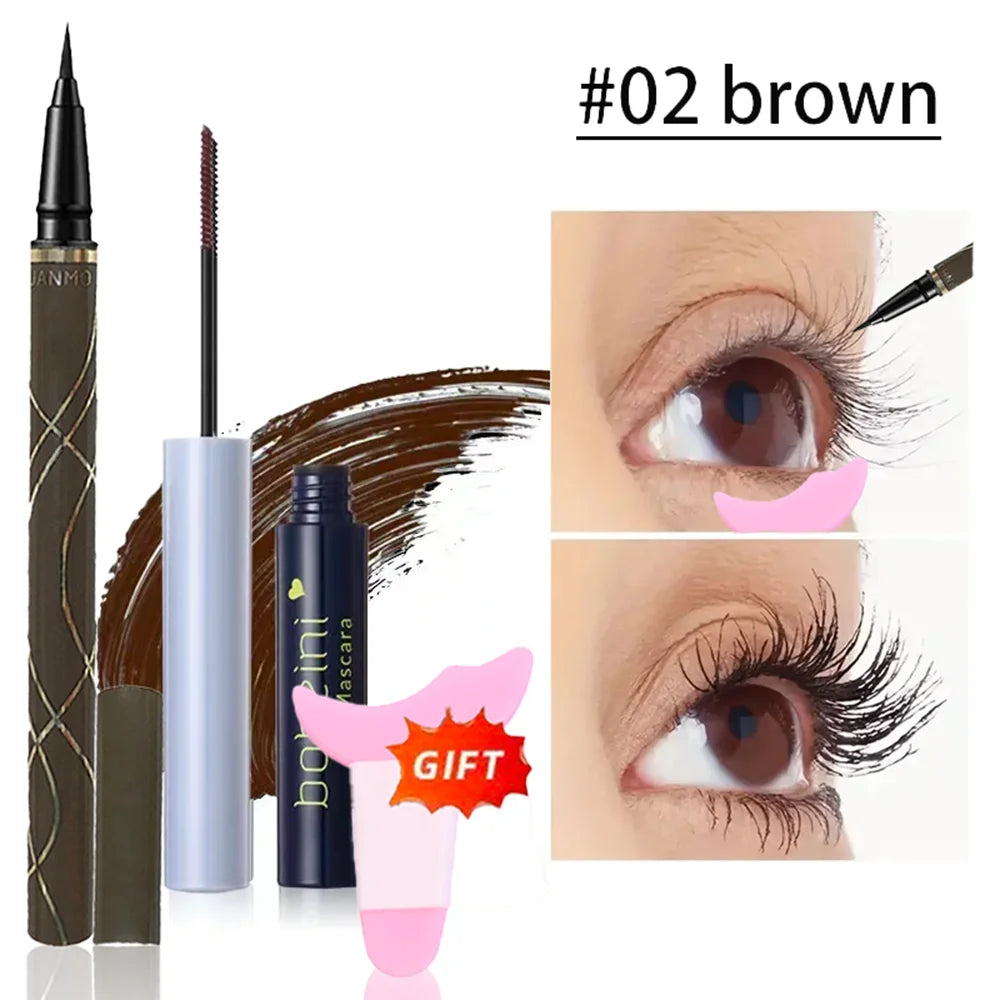Silk Fiber Curling Mascara Ultra-fine Brush Lengthening Volumizing Qme Eyeliner 02 Set