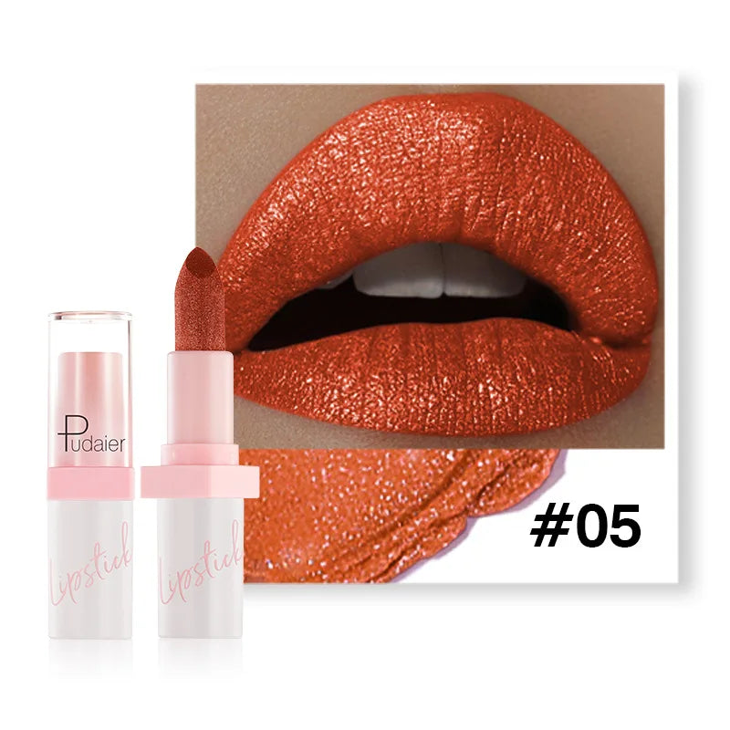 Shiny Pearl Diamond Lipstick 10 Colors Metallic Matte Lip Gloss Long Lasting Waterproof Moisturising Lip Tint Beauty Cosmetic Qme 05