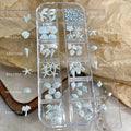 12 Grids Box 3D Nail Art Charms Blue White Shell Starfish Mermaid Qme Blue