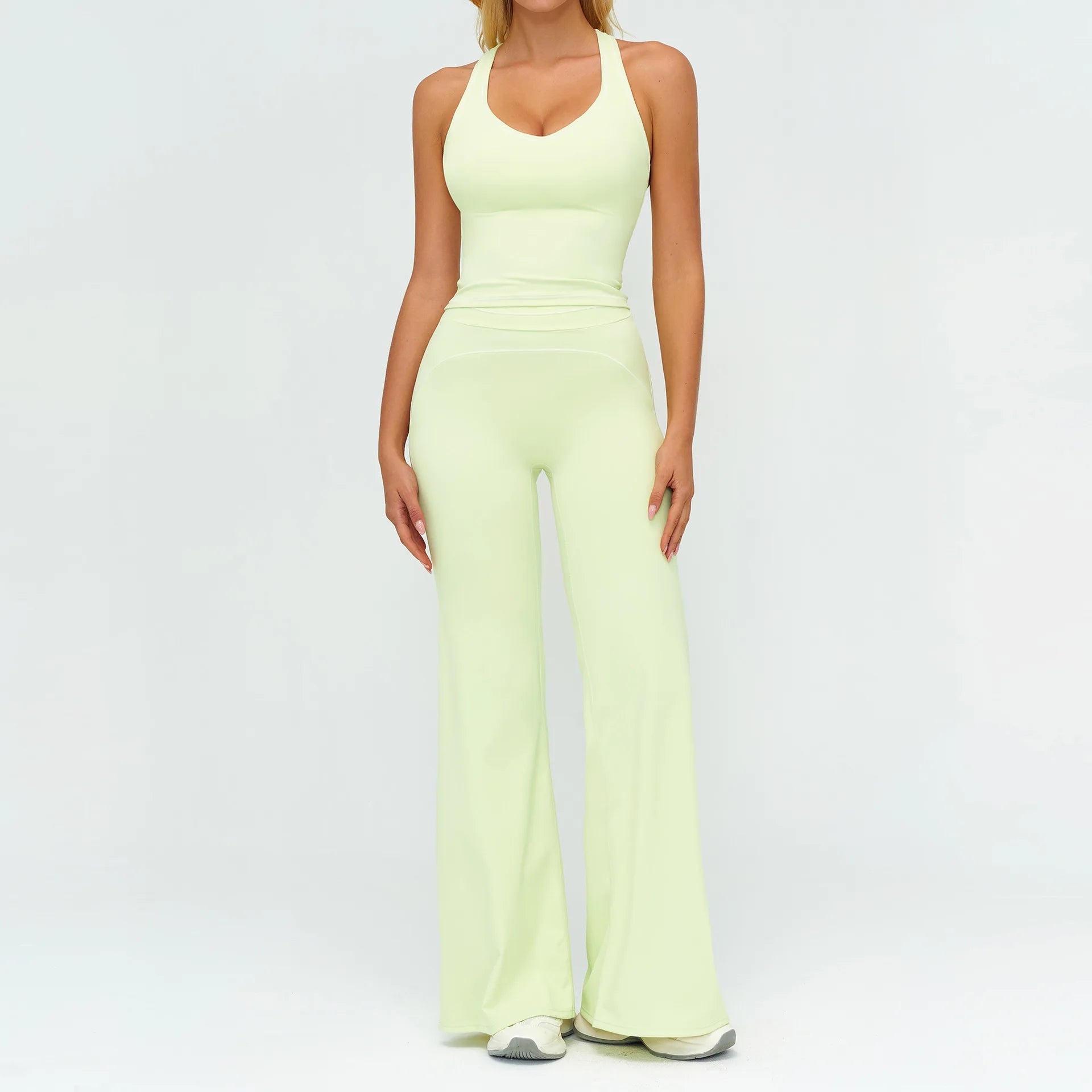 A 2PCS Yoga Set Gym Clothes Outdoor Sports Outfits Women Tracksuit Gym Fitness Suits Workout Flared Pants Sportswear Qme
