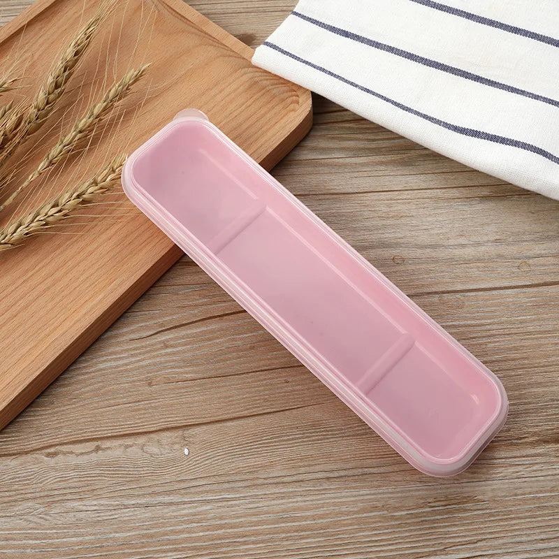 Tableware Box Portable Cutlery Case Spoon Fork Storage Box Students Household Dinnerware Bag Multicolor Transparent Cover Qme Pink