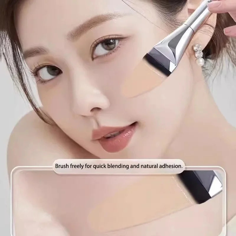 White Plastic Handle Flat Foundation Makeup Brush Soft Synthetic Hair Qme